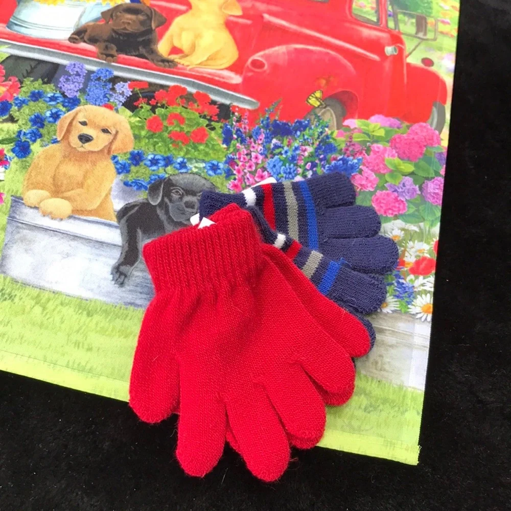 NWT Healthtex One Size Infant Small Toddler Red & Blue Striped Knit Gloves 2 ok